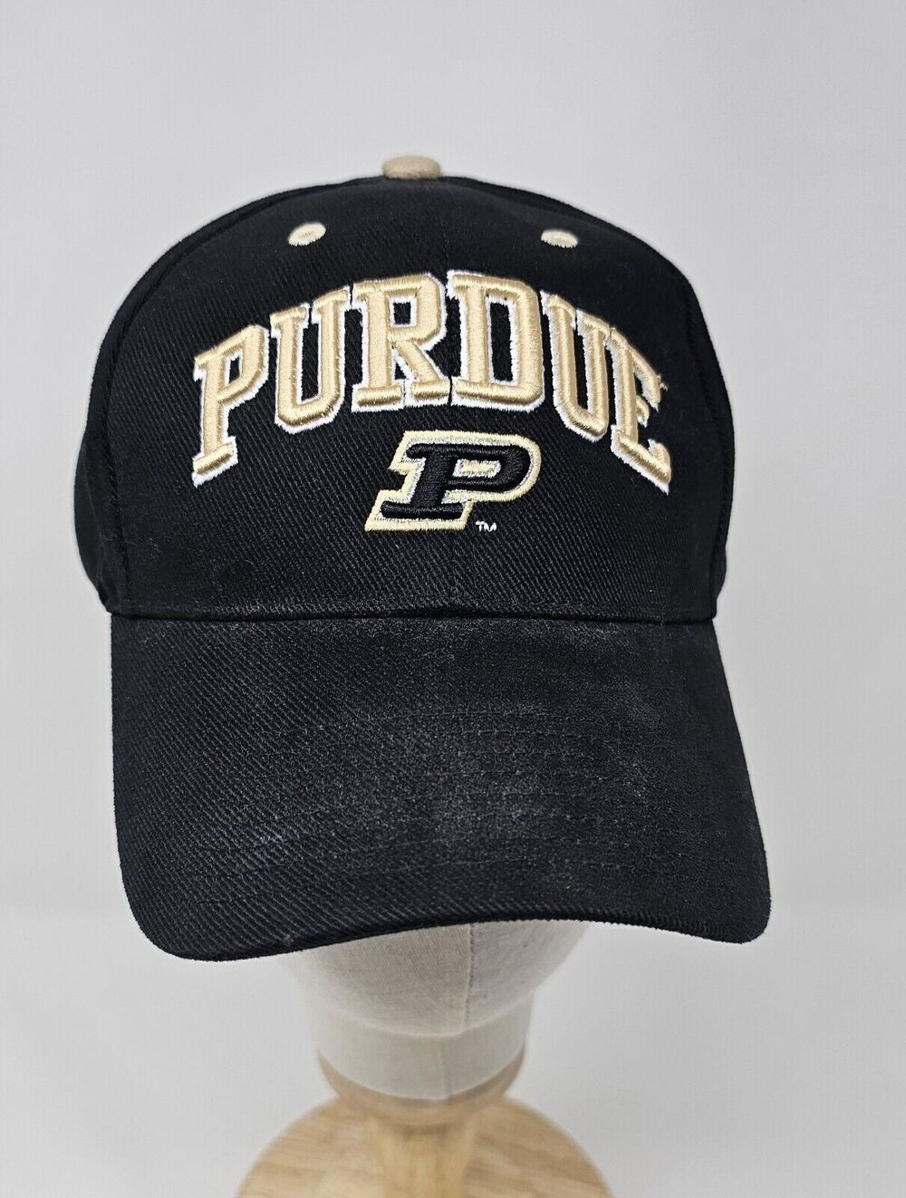 PURDUE BOILERMAKERS "'P" STITCHED OSFA BLACK/GOLD Lincensed Cap Hat Ball